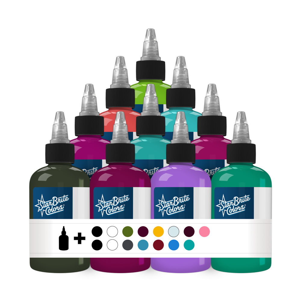 StarBrite Tattoo Ink 25 Essential Set 3 - Professional 25-Color Tattoo Ink Set — Essential Palette for Tattoo Studios