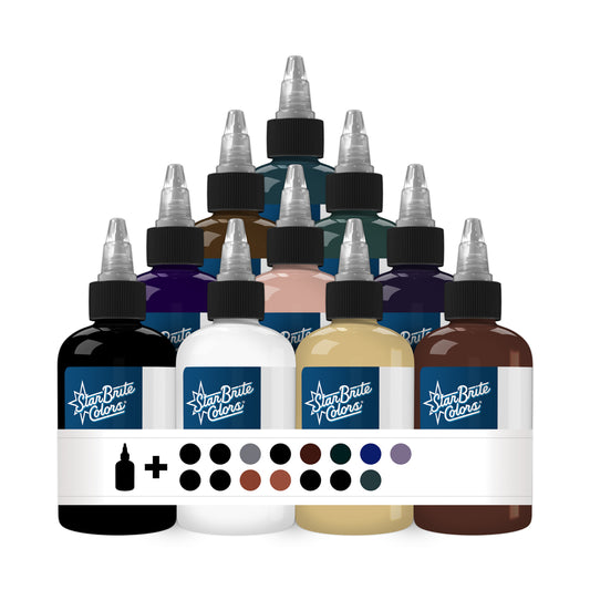 StarBrite Tattoo Ink 25 Essential Set 1 - Professional 25-Color Tattoo Ink Set — Essential Palette for Tattoo Studios