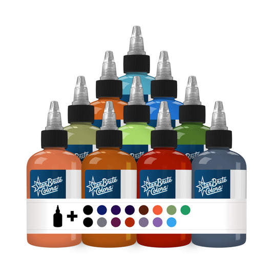 StarBrite Tattoo Ink 25 Essential Set 2 - Professional 25-Color Tattoo Ink Set — Essential Palette for Tattoo Studios