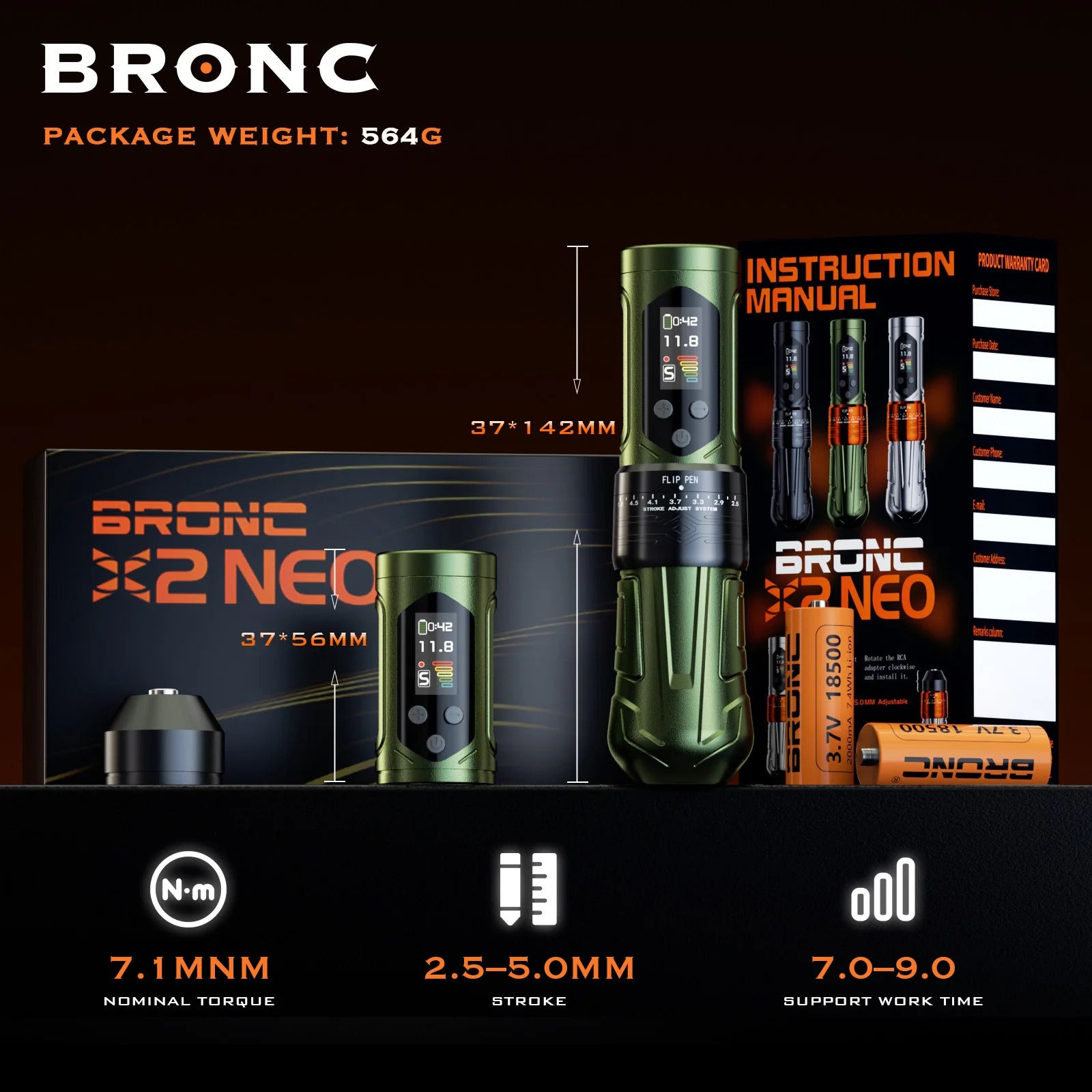 Bronc X2 NEO Tattoo Machine - Professional Rotary Tattoo Pen Machine for Lining, Shading & Color